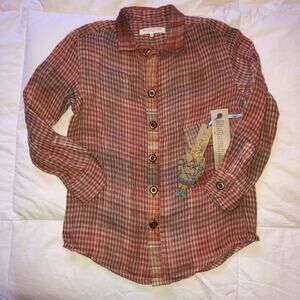 Blu Pony Vintage Boys’ Long Sleeve Shirt Buttons Plaid Rusty Orange Size 4